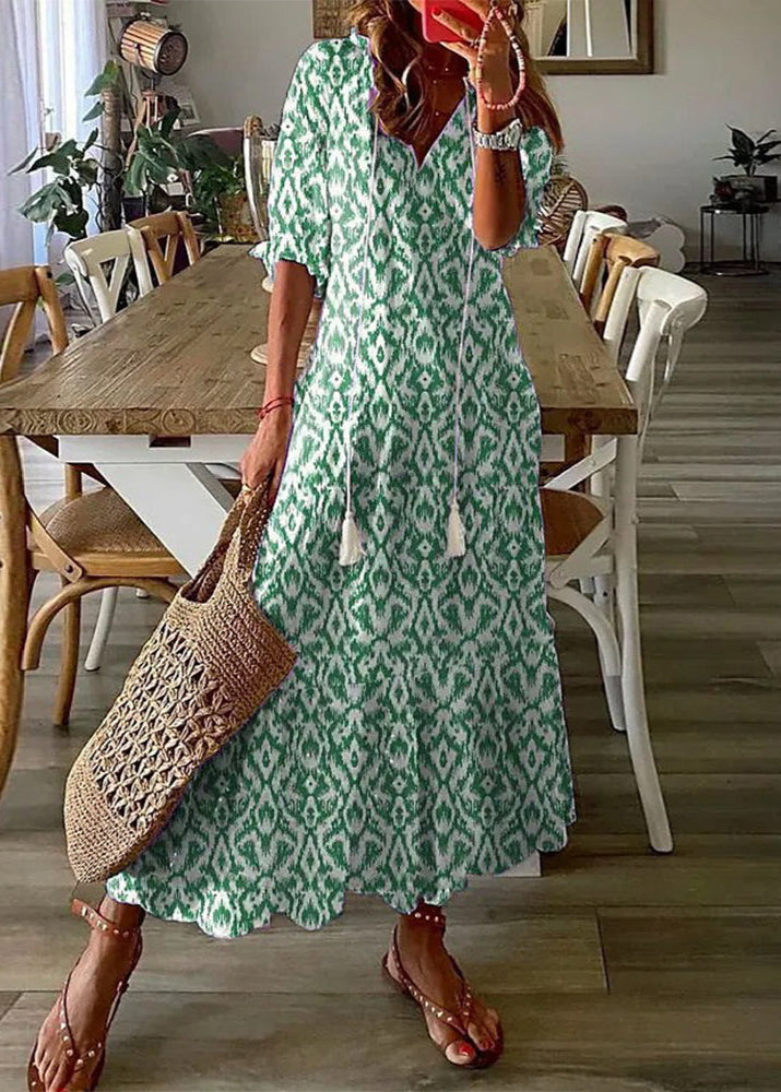 Kasey Sommerkjole til Kvinder – Let Lang Kjole med Blomstermønster, Taljebælte og 3/4-Ærmer
