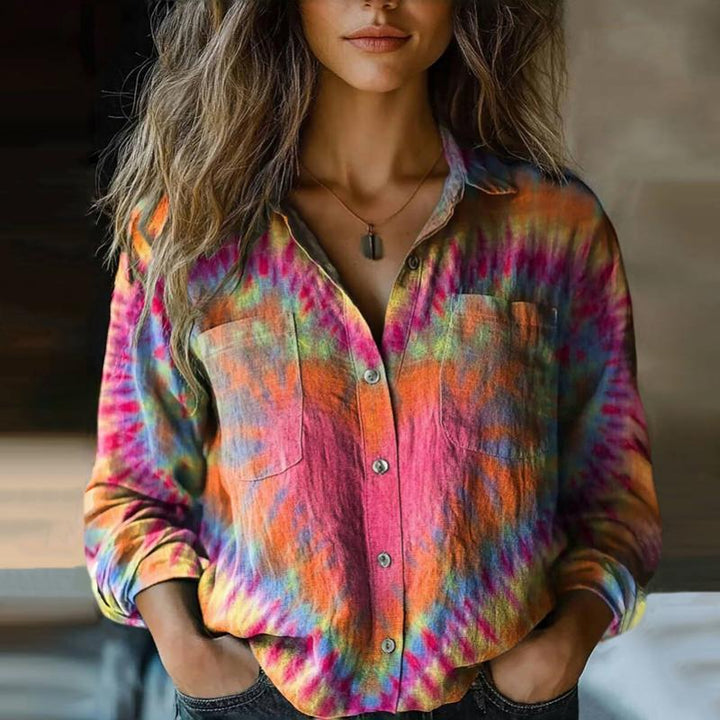 Vanya Bluse Dame – Vintage Chic Bluse med Farverigt Print og Behagelig Løs Pasform 1/2
