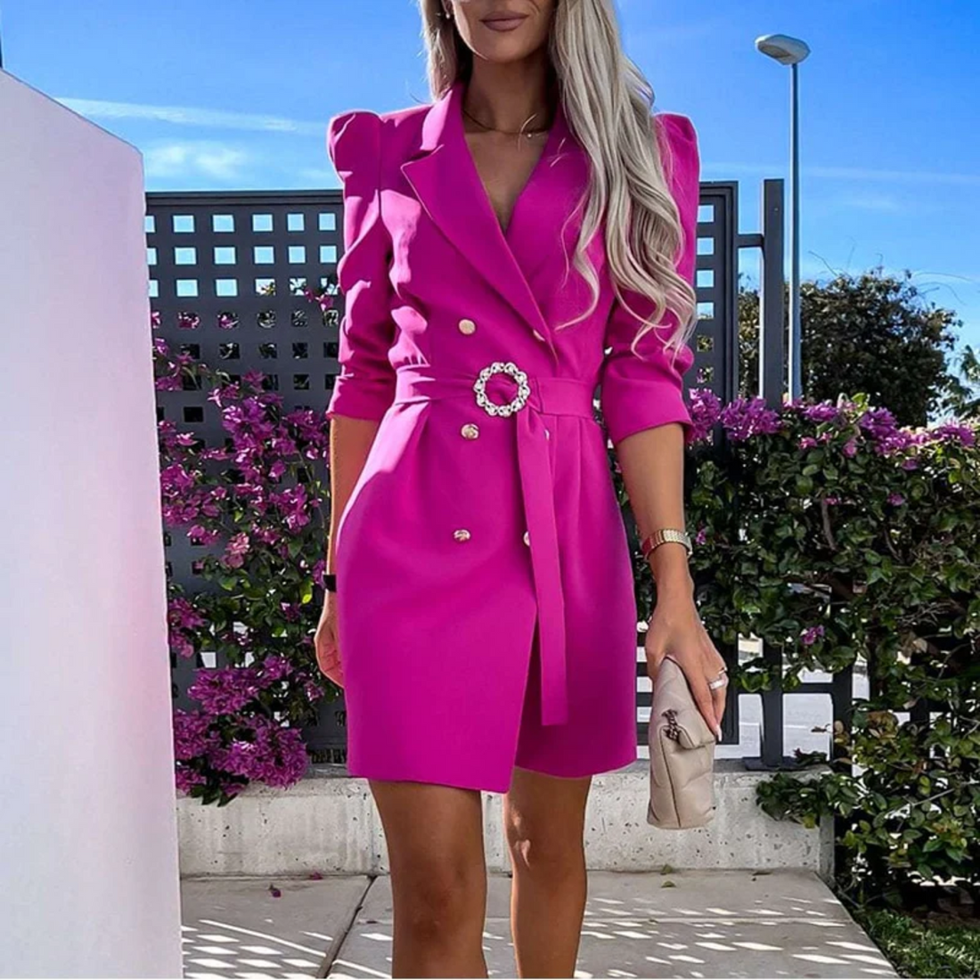 Bree Dame Blazerkjole – Stilfuldt Navy Look med Elegant Bælte og Alsidig Pasform