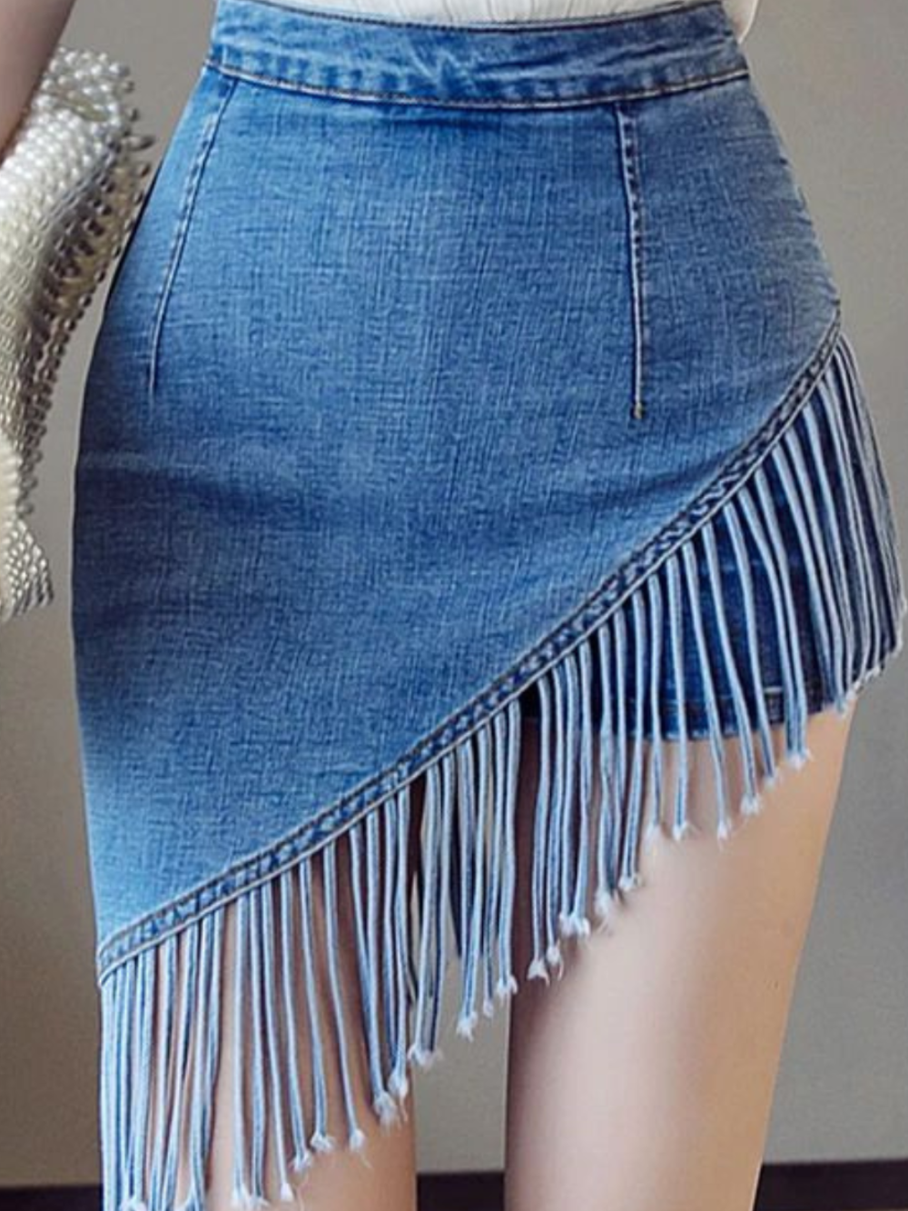 Taylor dame nederdel-shorts – Jeansnederdel med sjove frynser, indbyggede shorts og flatterende høj talje