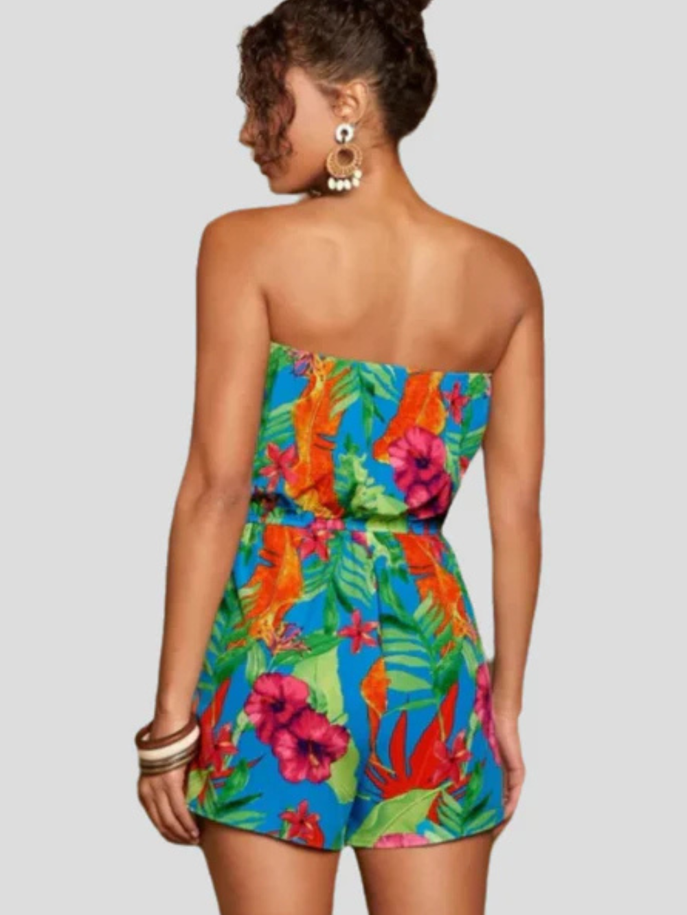 Lily Dame Jumpsuit – Sommeroutfit med Blomstret Print, Bustier og Komfortabel Elastisk Talje