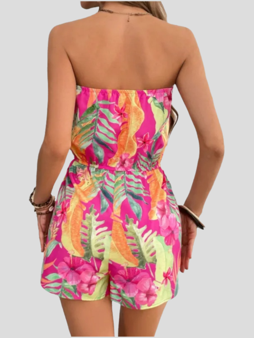 Lily Dame Jumpsuit – Sommeroutfit med Blomstret Print, Bustier og Komfortabel Elastisk Talje