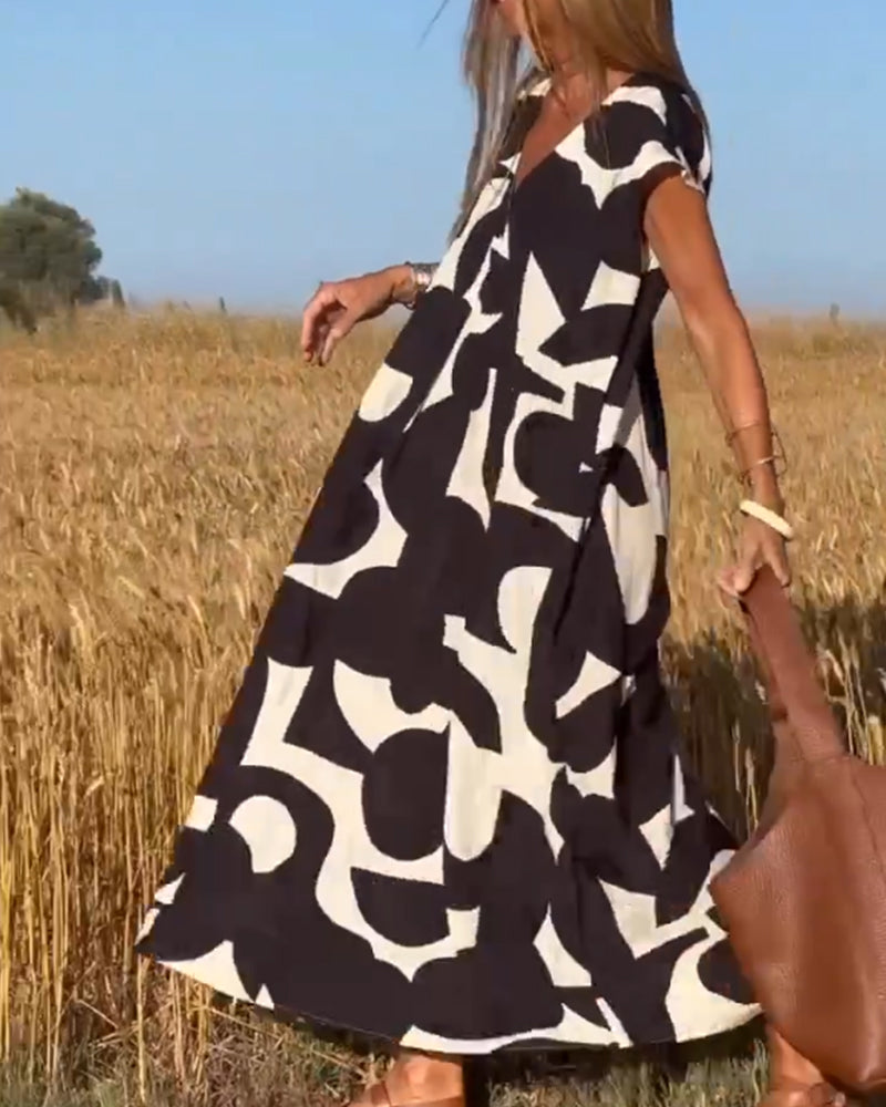 Maxine Maxi Kjole til Kvinder – Let og Luftig Sommerkjole med V-udskæring, Print & A-formet Snit