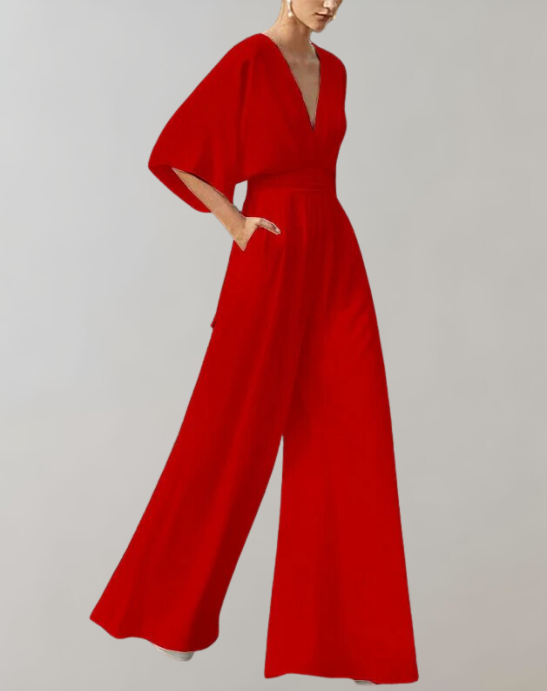 Suzette Dame Jumpsuit – Elegant Jumpsuit med Dyb Udstigning og Vide Ben for en Sofistikeret Stil