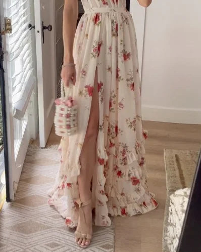 Emery Midikjole til Kvinder – Elegant Blondekjole med Blomstermønster til Fest & Stilfuldt Bryllup