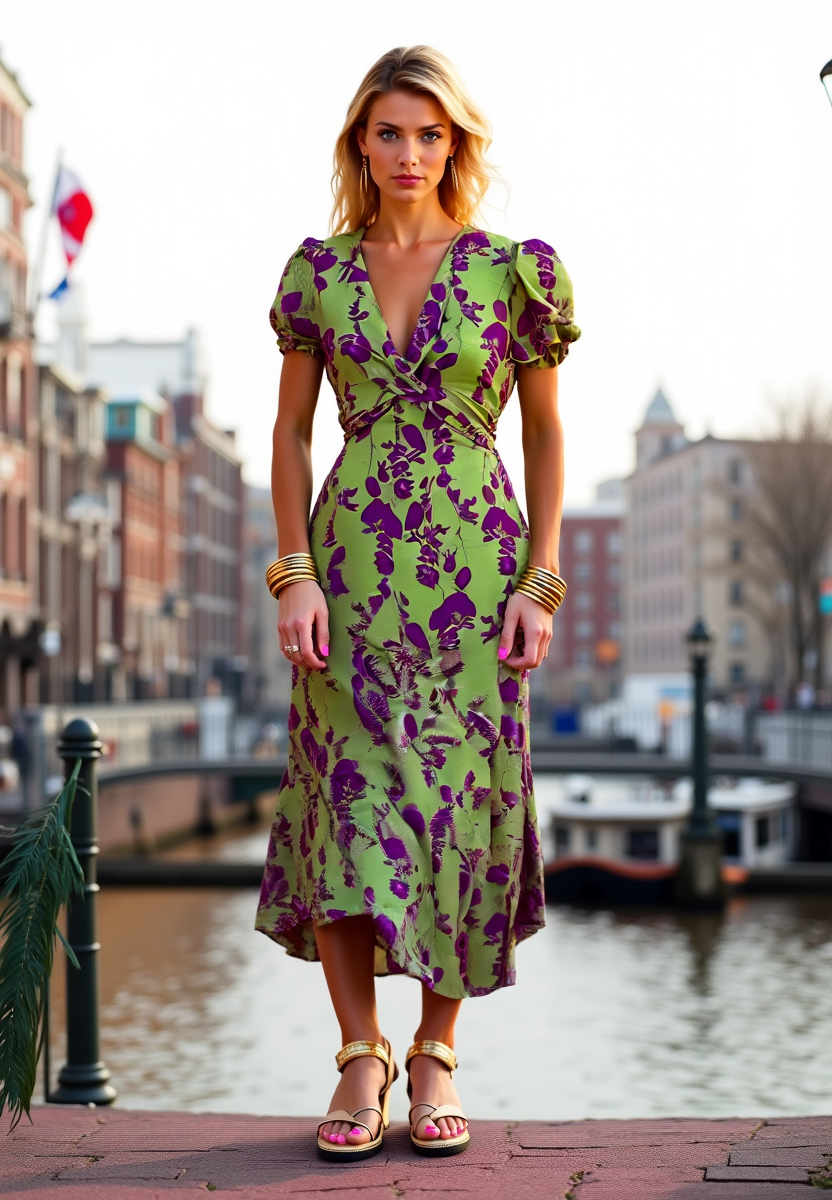 Sabrina Dame Letkjole – Blomstret Kjole med V-Hals, Moderne Farver og Komfortabel Pasform