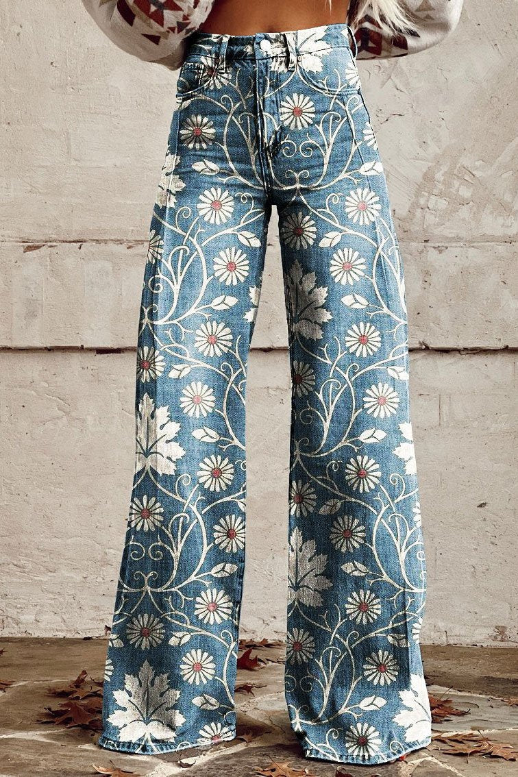 Alina Dame Boho Vintage Bukser – Luftige Vintage-Bukser med Vide Ben & Trendy Boho-Prints