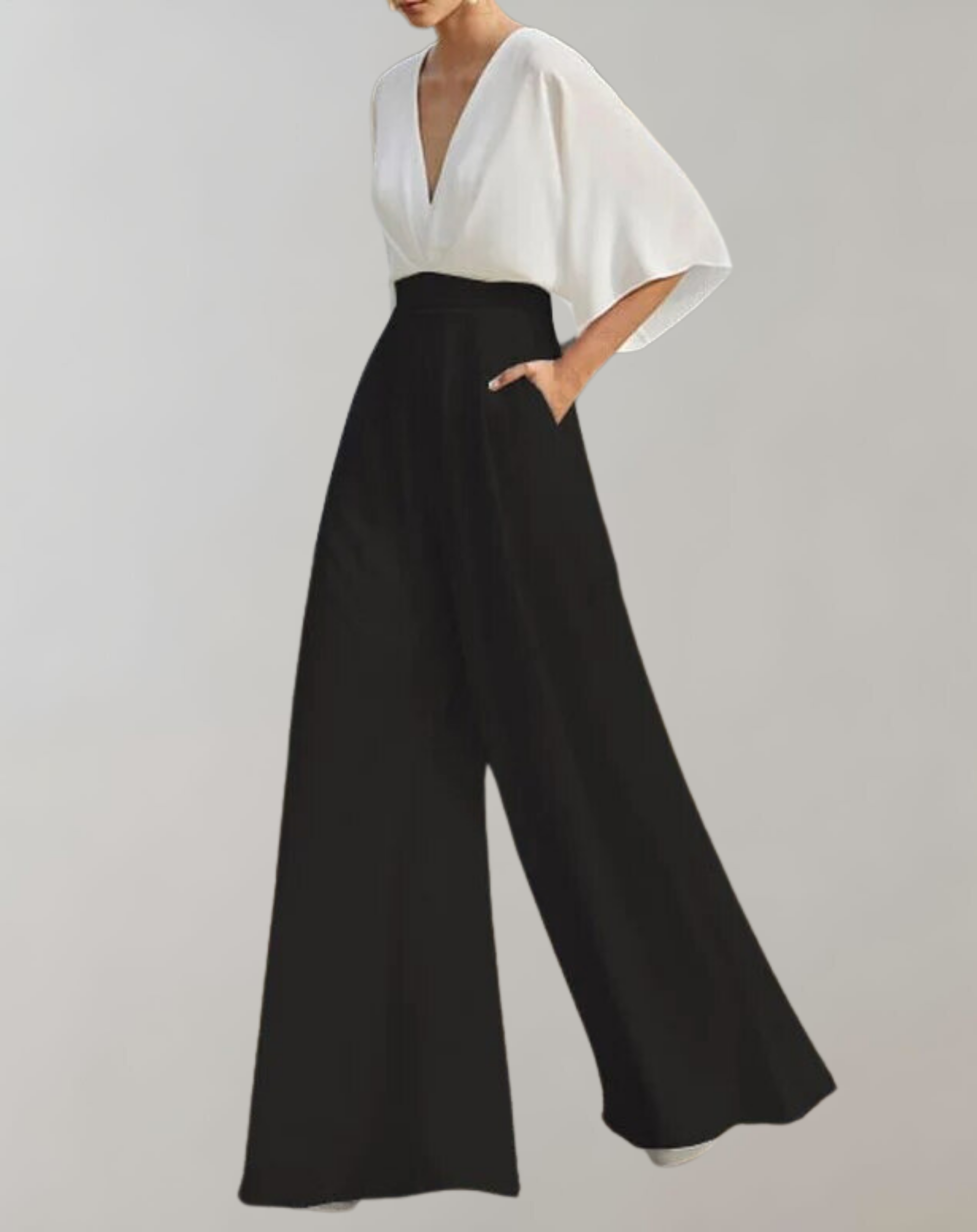 Suzette Dame Jumpsuit – Elegant Jumpsuit med Dyb Udstigning og Vide Ben for en Sofistikeret Stil