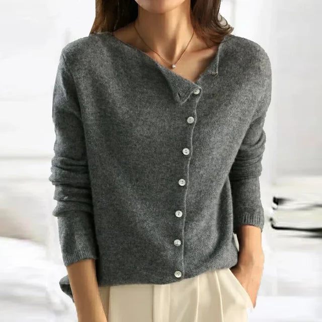Aaishah Dame Cardigan – Komfortabel, Ensfarvet Strikket Cardigan med Tidløst Design og Alsidig Pasform
