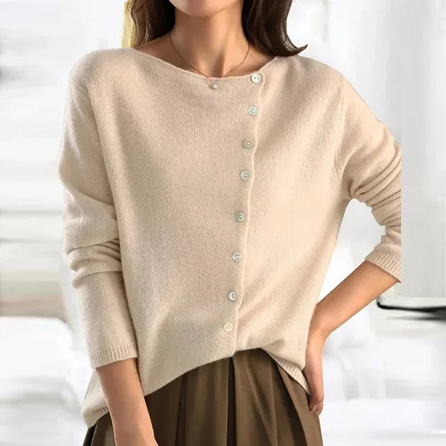 Aaishah Dame Cardigan – Komfortabel, Ensfarvet Strikket Cardigan med Tidløst Design og Alsidig Pasform