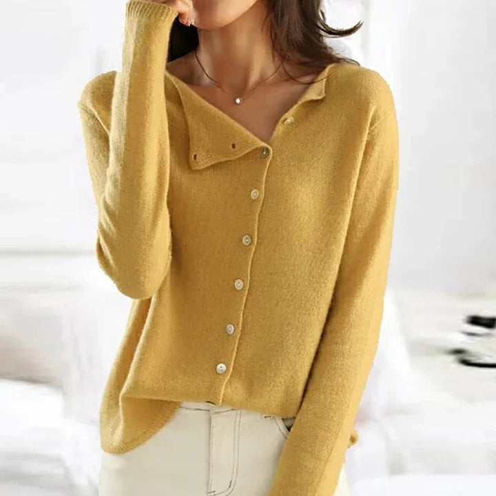 Aaishah Dame Cardigan – Komfortabel, Ensfarvet Strikket Cardigan med Tidløst Design og Alsidig Pasform