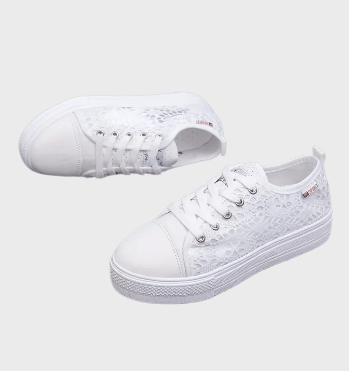 Alena Sneakers til Dame – Hvide snøresko med åndbart design og skridsikker sål