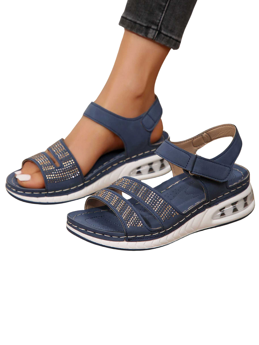 Adalynn Dame Kilehøje Sandaler – Komfortable Sommersandaler med Rhinsten og Luftigt Romersk Design