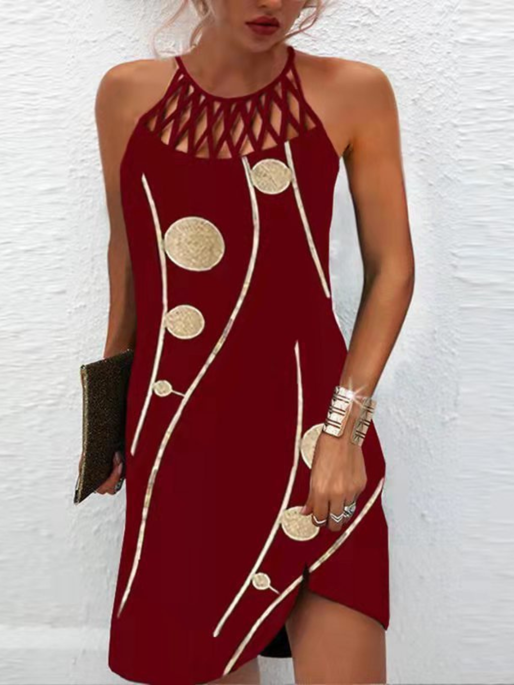 Emily Dame Sommerkjole – Halterkjole med Tropisk Print og Let Pasform til Strand & Brunch