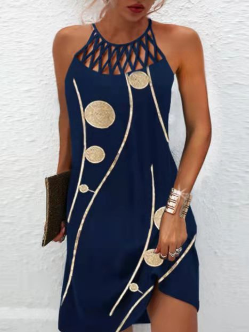 Emily Dame Sommerkjole – Halterkjole med Tropisk Print og Let Pasform til Strand & Brunch