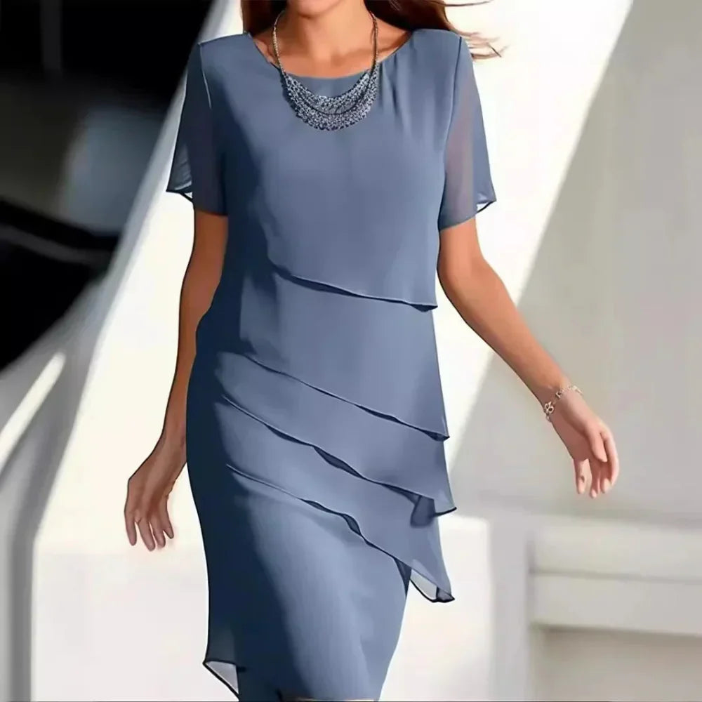 Elena Midikjole til Kvinder – Elegant Chiffonkjole med Lagdelt Design og Raffinerede Detaljer