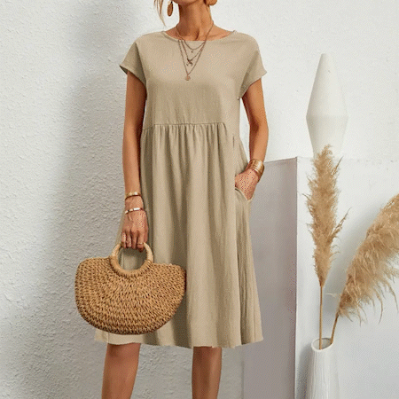 Aria sommerkjole til kvinder – Komfortabel empirekjole med lommer og lette korte ærmer
