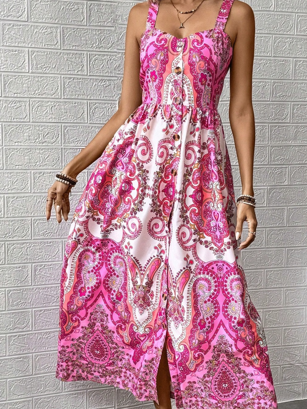 Luna Dame Lang Kjole – Boheme Sommerkjole med Spaghettistropper og Let Flydende Pasform