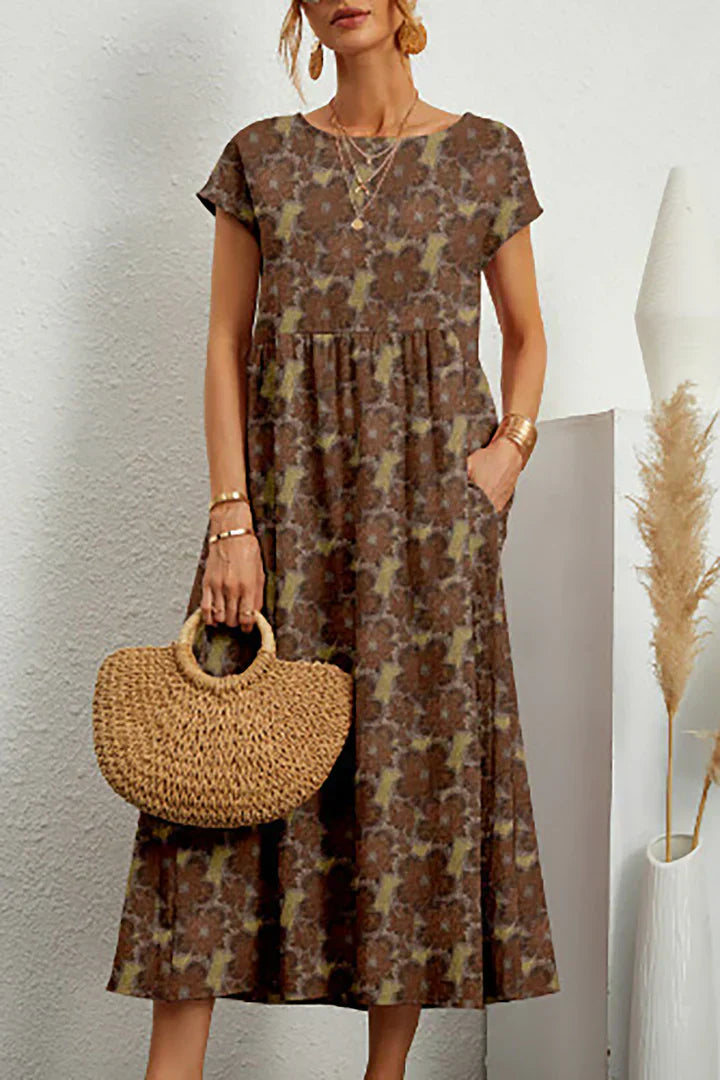 Layla Dame Sommerkjole – Ærmeløs med Rund Hals, Let Materiale og Elegant Mønster