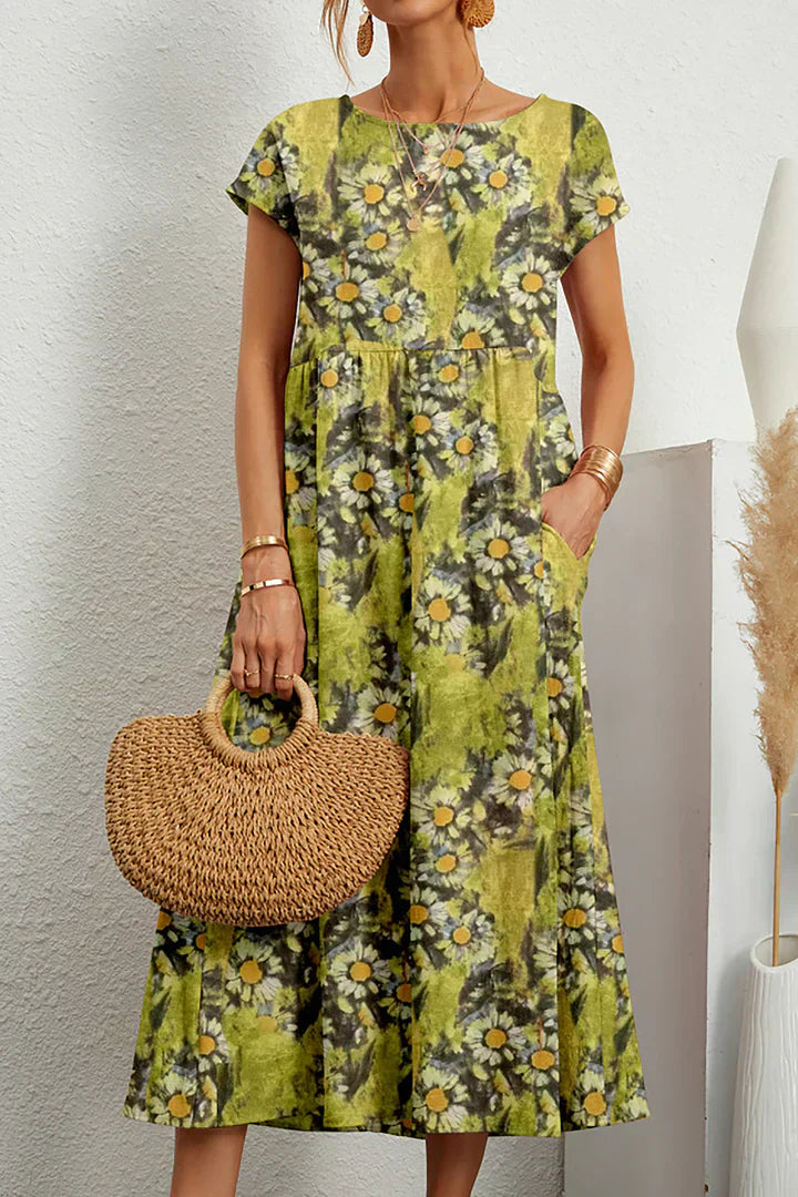 Layla Dame Sommerkjole – Ærmeløs med Rund Hals, Let Materiale og Elegant Mønster