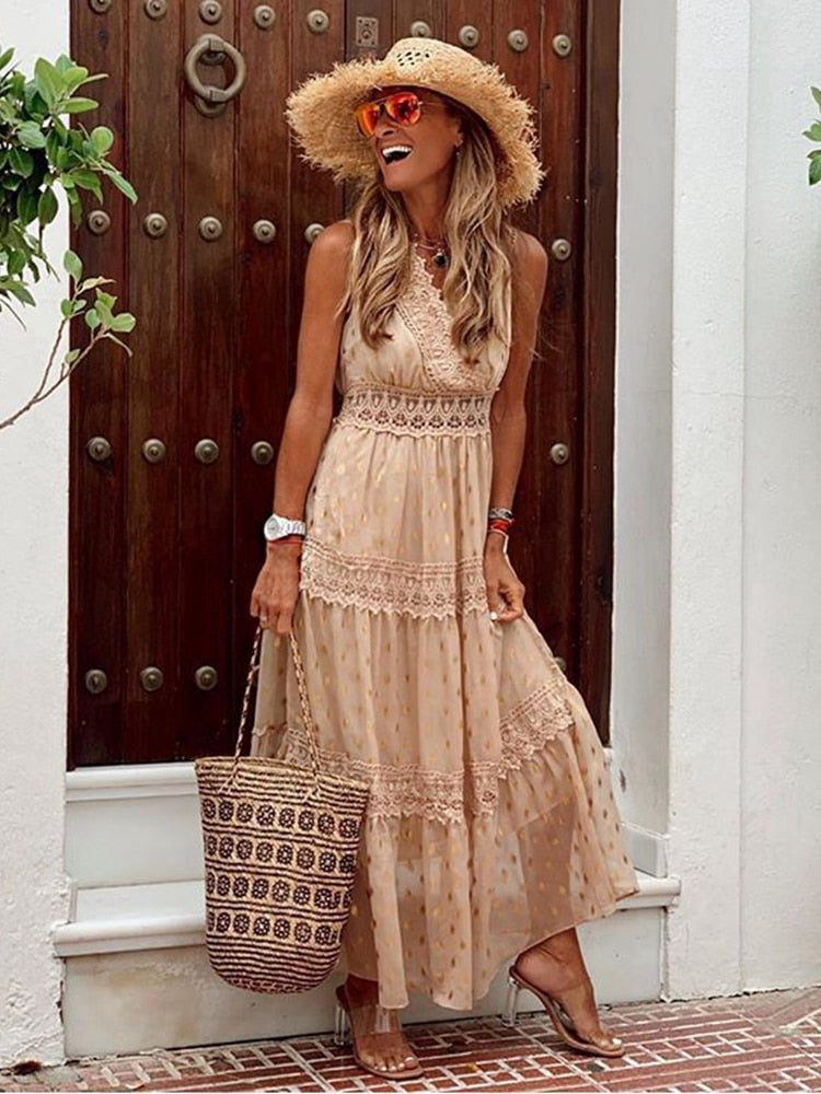 Ingrid Dame Boho Kjole – Let Ibiza Stil med Elegant Snit til Sommerdage