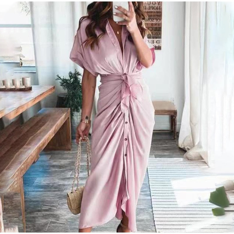 Julia Dame Aftenkjole – Elegant Maxi Kjole i Åndbar Polyester med Moderne Detaljer