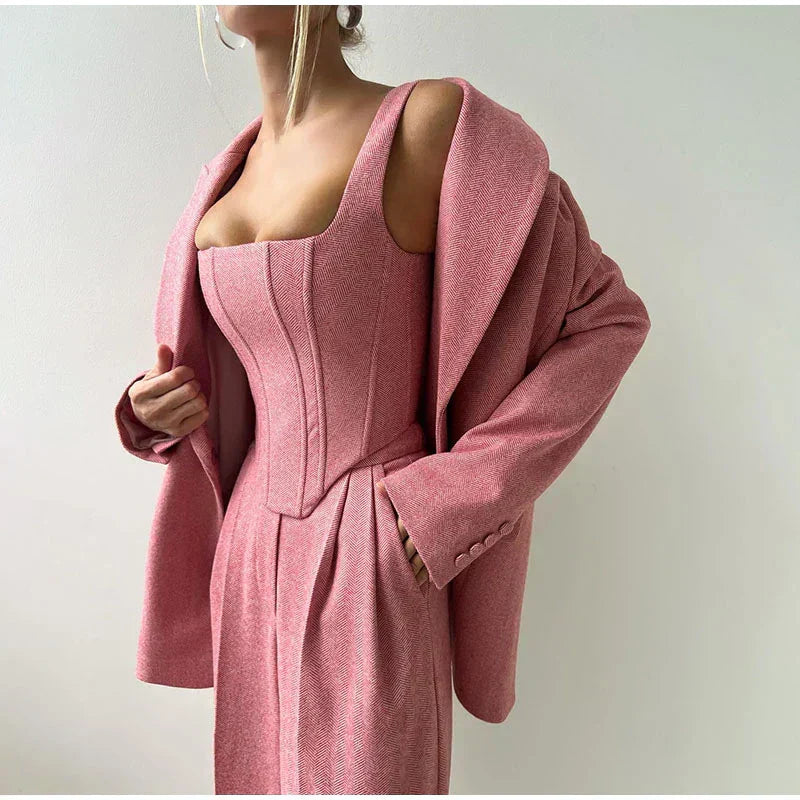 Sophie Dame 3-delt Sæt – Elegant Blazer, Korset og Højtaljede Bukser til Business og Stilfulde Looks
