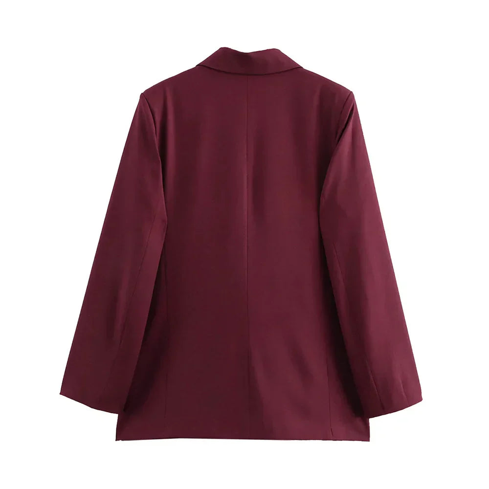 Victoria Dame Blazer – Elegant Bordeaux Dobbeltknappet Blazer med Taljeret Snit