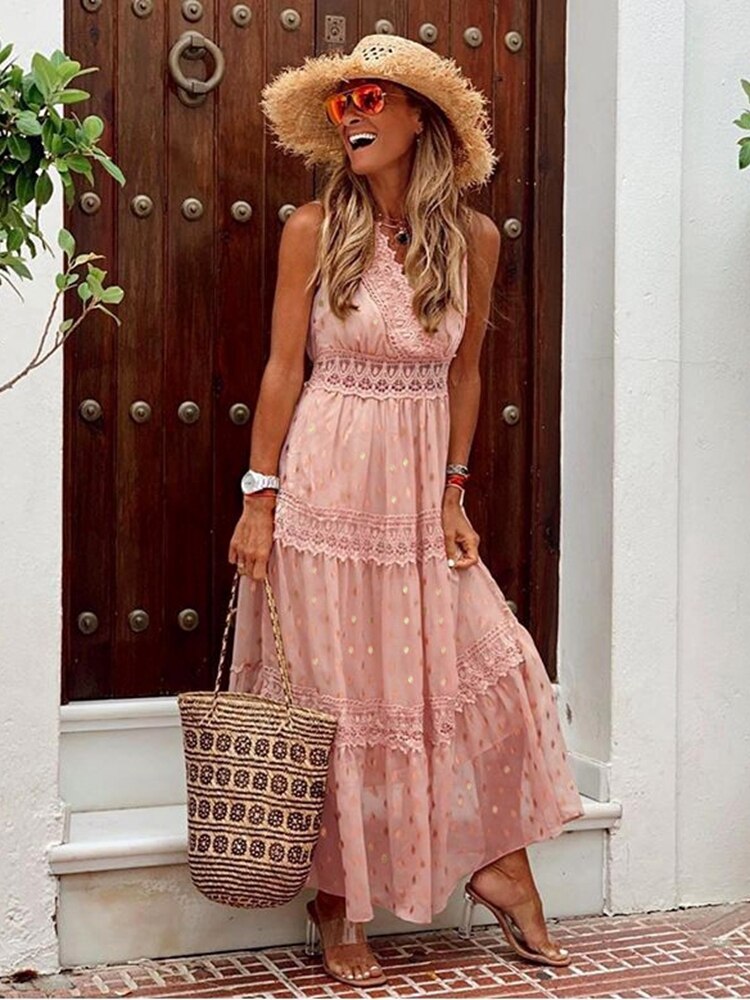 Ingrid Dame Boho Kjole – Let Ibiza Stil med Elegant Snit til Sommerdage