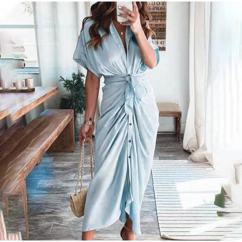 Julia Dame Aftenkjole – Elegant Maxi Kjole i Åndbar Polyester med Moderne Detaljer