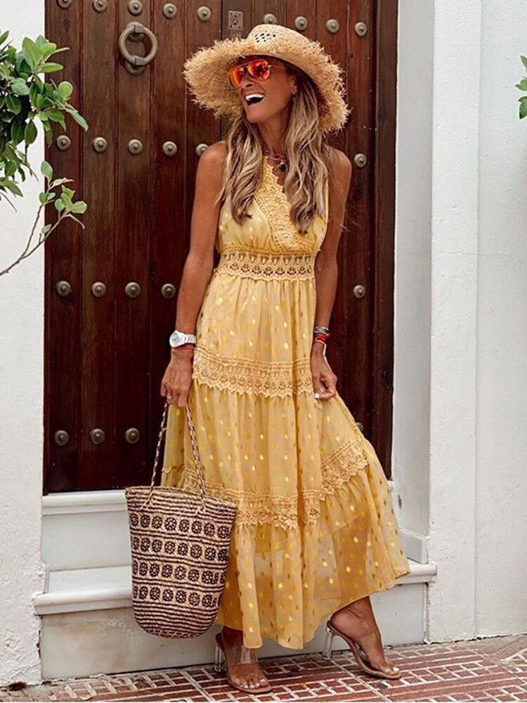 Ingrid Dame Boho Kjole – Let Ibiza Stil med Elegant Snit til Sommerdage