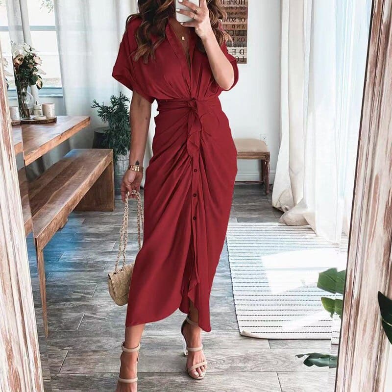 Julia Dame Aftenkjole – Elegant Maxi Kjole i Åndbar Polyester med Moderne Detaljer