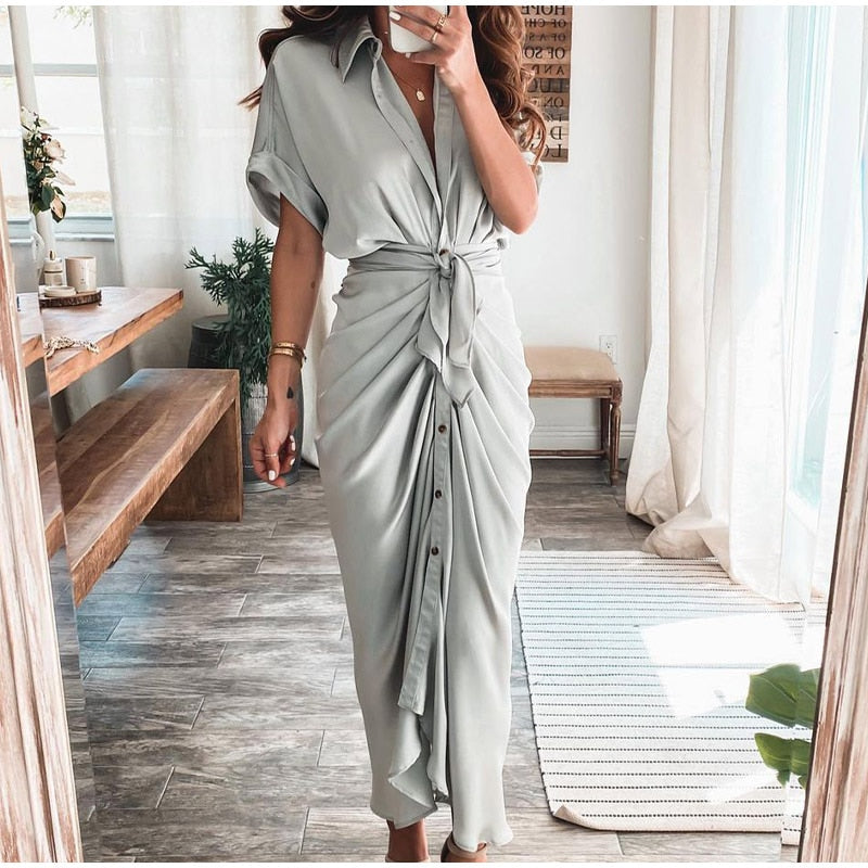 Julia Dame Aftenkjole – Elegant Maxi Kjole i Åndbar Polyester med Moderne Detaljer