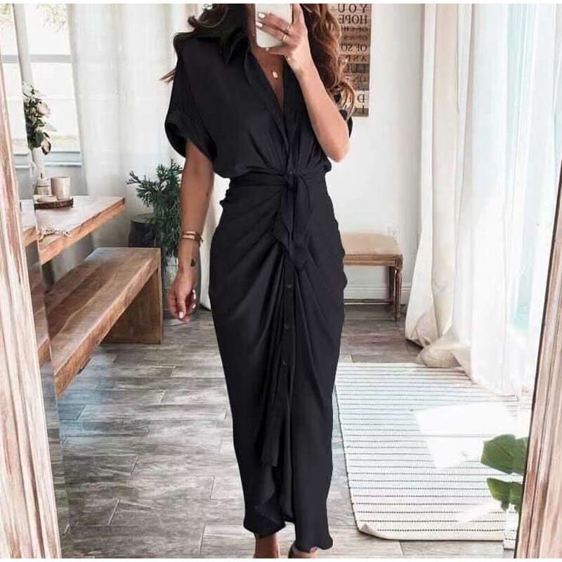 Julia Dame Aftenkjole – Elegant Maxi Kjole i Åndbar Polyester med Moderne Detaljer