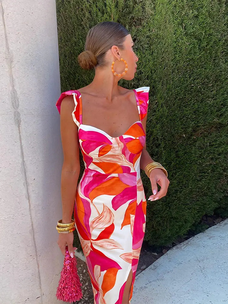 Sabrina Dame Letkjole – Blomstret Kjole med V-Hals, Moderne Farver og Komfortabel Pasform