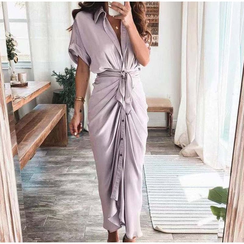 Julia Dame Aftenkjole – Elegant Maxi Kjole i Åndbar Polyester med Moderne Detaljer