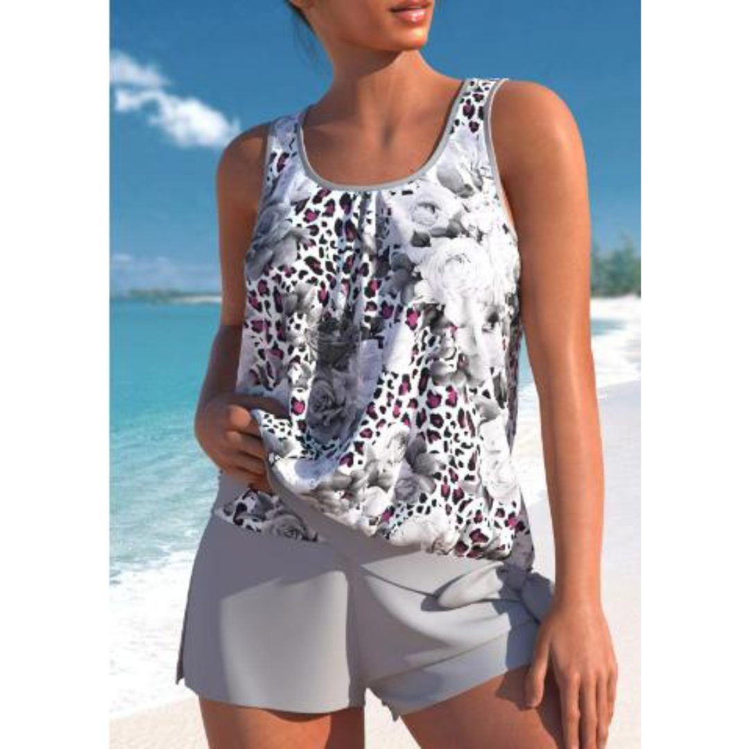 Adalina tankini til kvinder – Badetøj med blomsterprint, shorts og ærmeløs, behagelig pasform