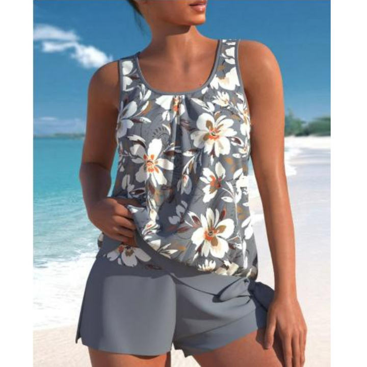 Adalina tankini til kvinder – Badetøj med blomsterprint, shorts og ærmeløs, behagelig pasform