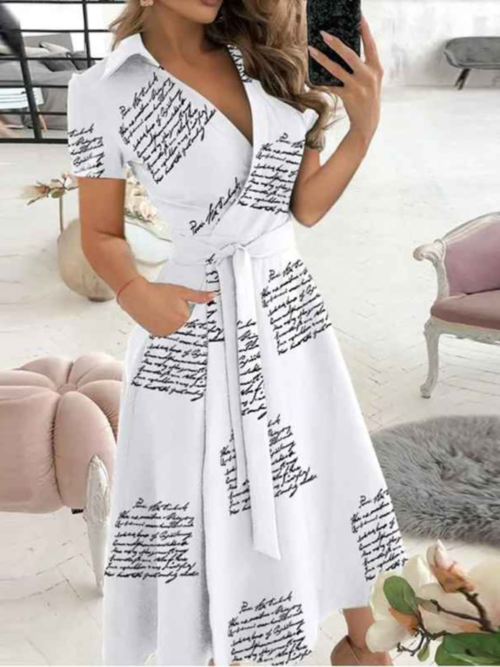 Ava Dame Kjole – Kjole med Geometriske Mønstre, Taljebælte og Let Pasform til Enhver Lejlighed