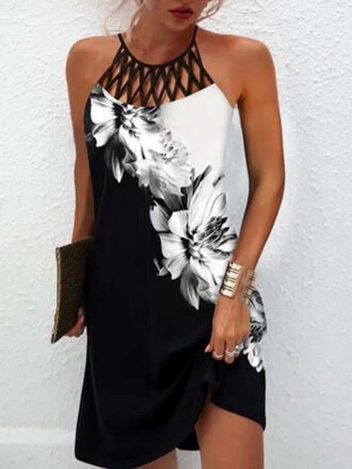 Emily Dame Sommerkjole – Halterkjole med Tropisk Print og Let Pasform til Strand & Brunch