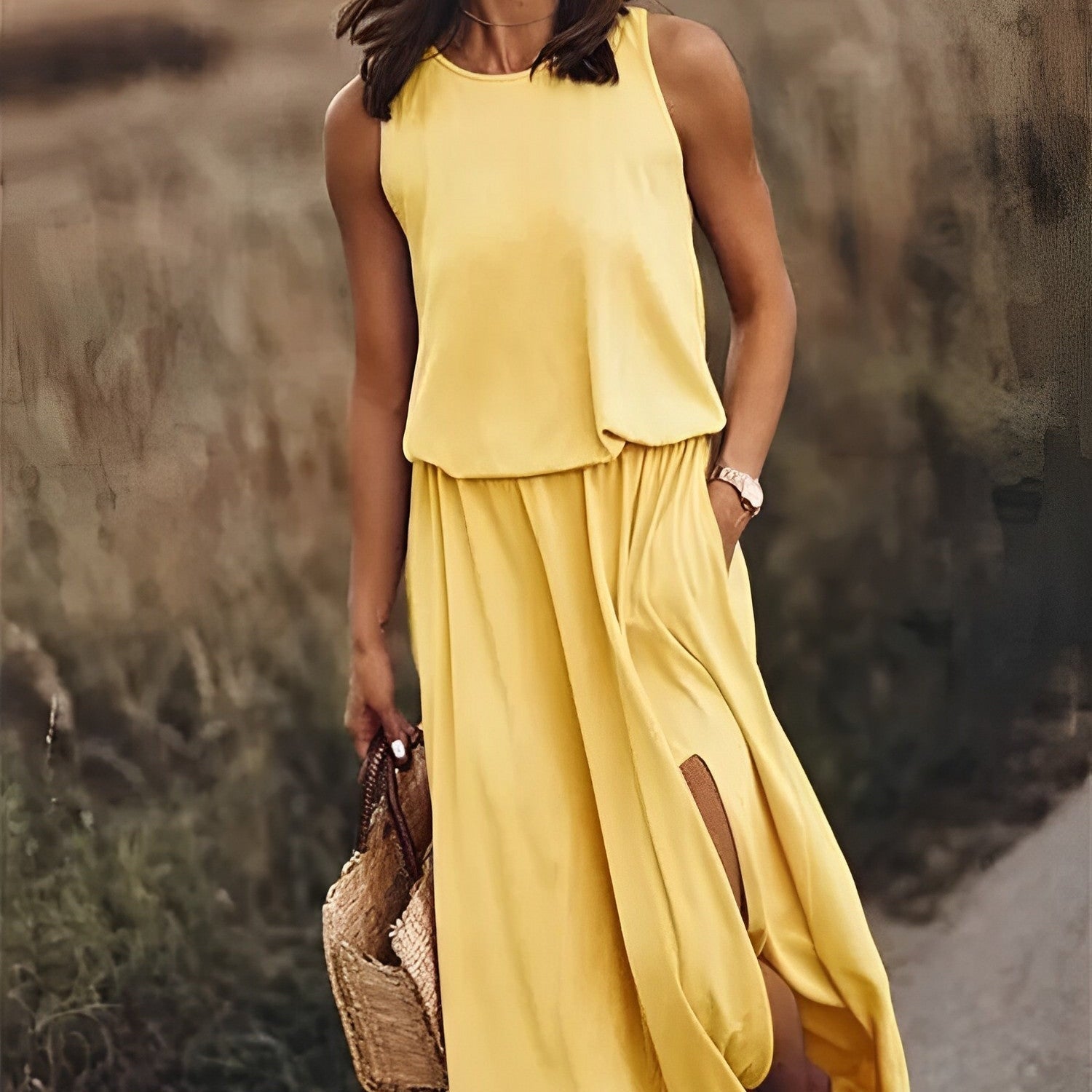 Gianna Lang Kjole til Kvinder – Ærmeløs Retro Kjole med Let Pasform & Sommerlig Stil