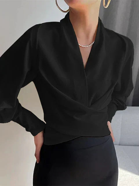 Beatrice Dame Satinbluse – Elegant Satinbluse med Puffærmer og Taljeret Pasform