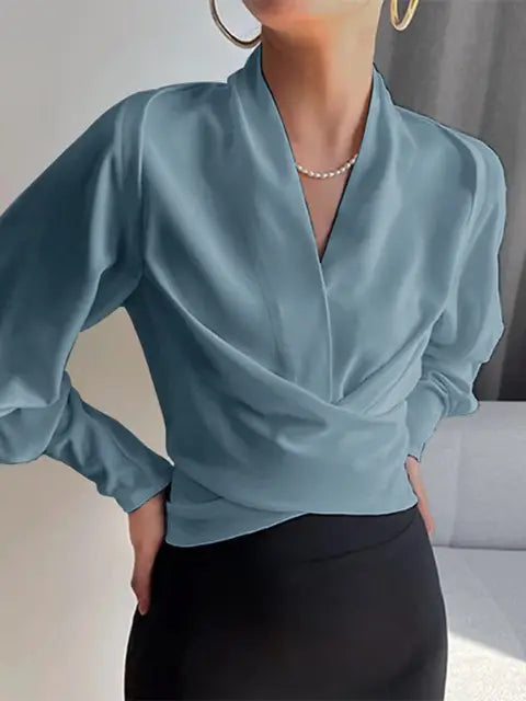 Beatrice Dame Satinbluse – Elegant Satinbluse med Puffærmer og Taljeret Pasform