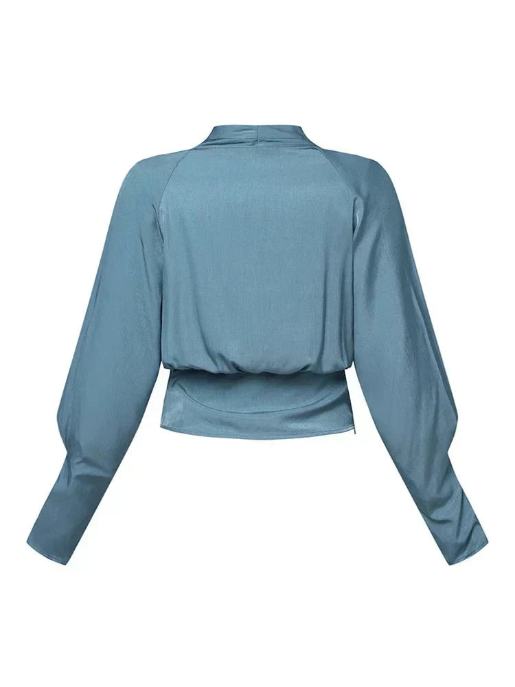 Beatrice Dame Satinbluse – Elegant Satinbluse med Puffærmer og Taljeret Pasform