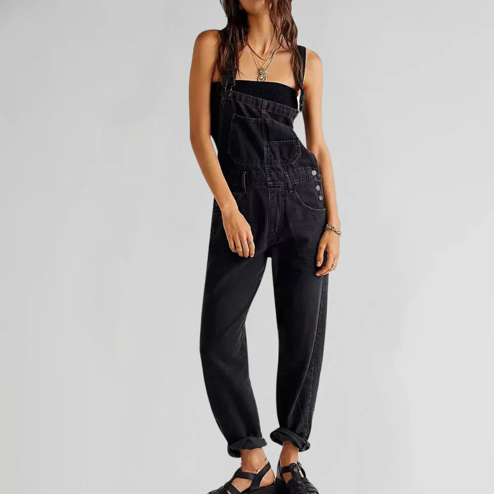 Charlotte Dame Denim Jumpsuit – Stilfuld & Behagelig, Taljeret Model med Knaplukning