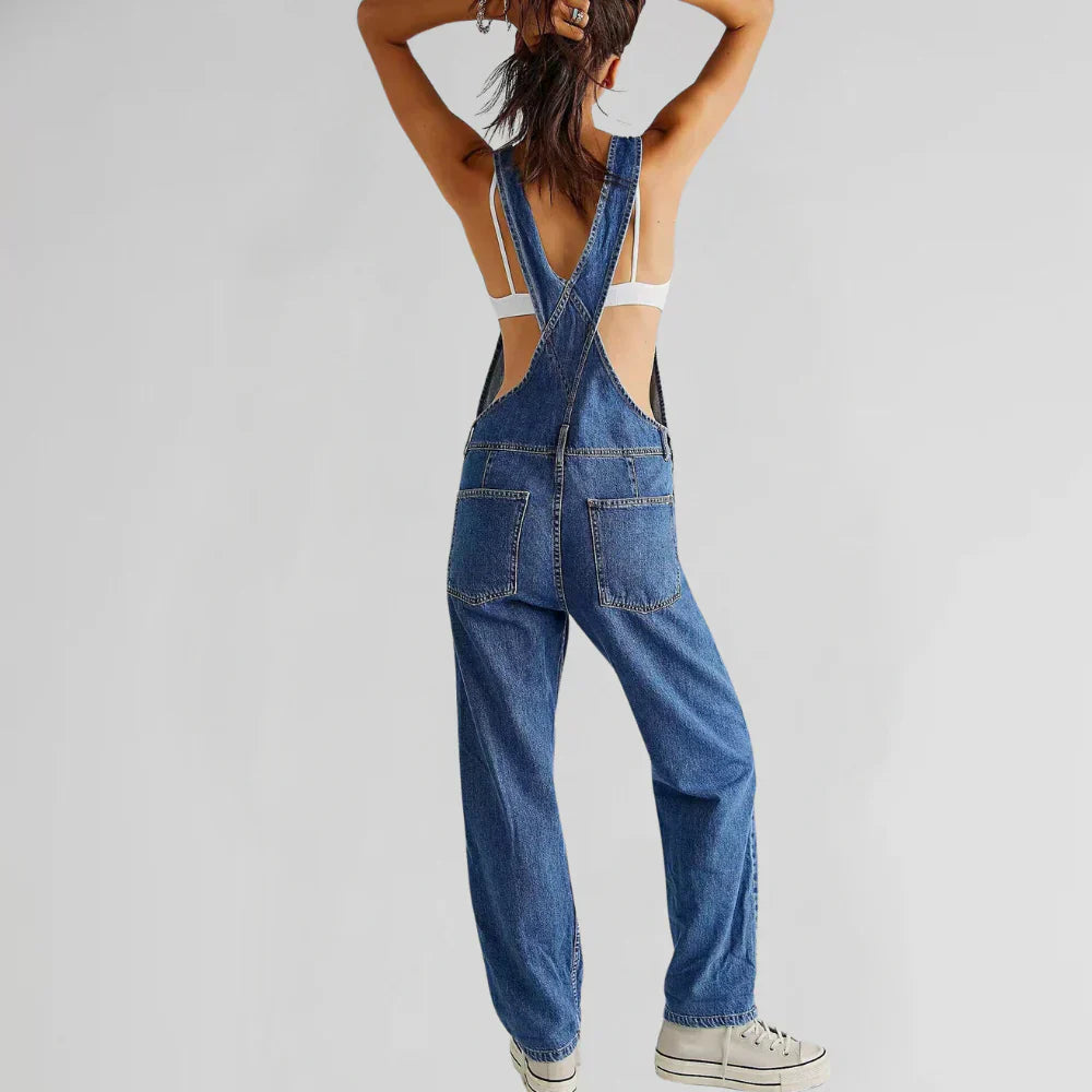 Charlotte Dame Denim Jumpsuit – Stilfuld & Behagelig, Taljeret Model med Knaplukning