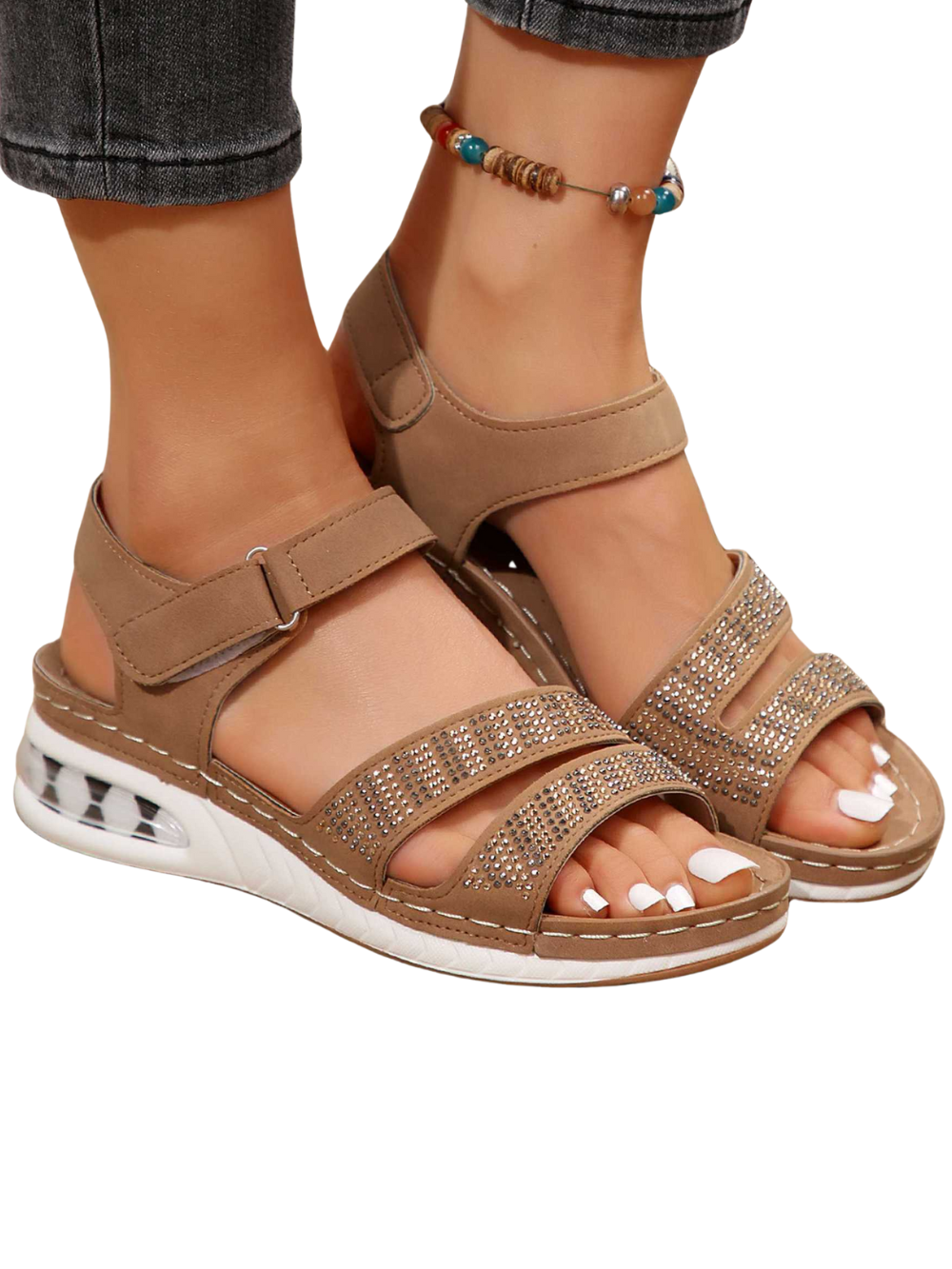 Adalynn Dame Kilehøje Sandaler – Komfortable Sommersandaler med Rhinsten og Luftigt Romersk Design
