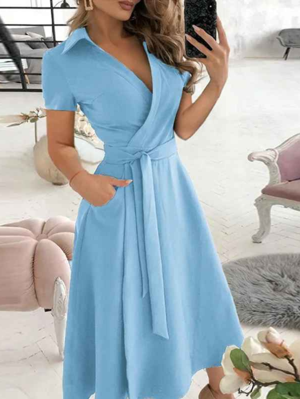 Ava Dame Kjole – Kjole med Geometriske Mønstre, Taljebælte og Let Pasform til Enhver Lejlighed